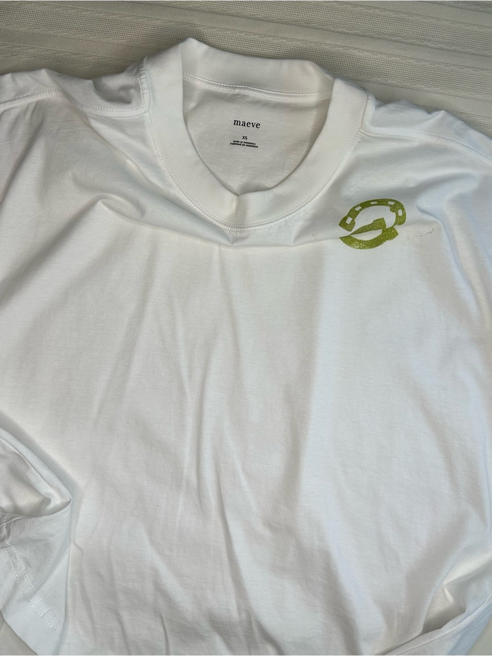 Maeve White Boxy Crop Tee with Lime Green Emblem 100% Cotton - Picture 12 of 15
